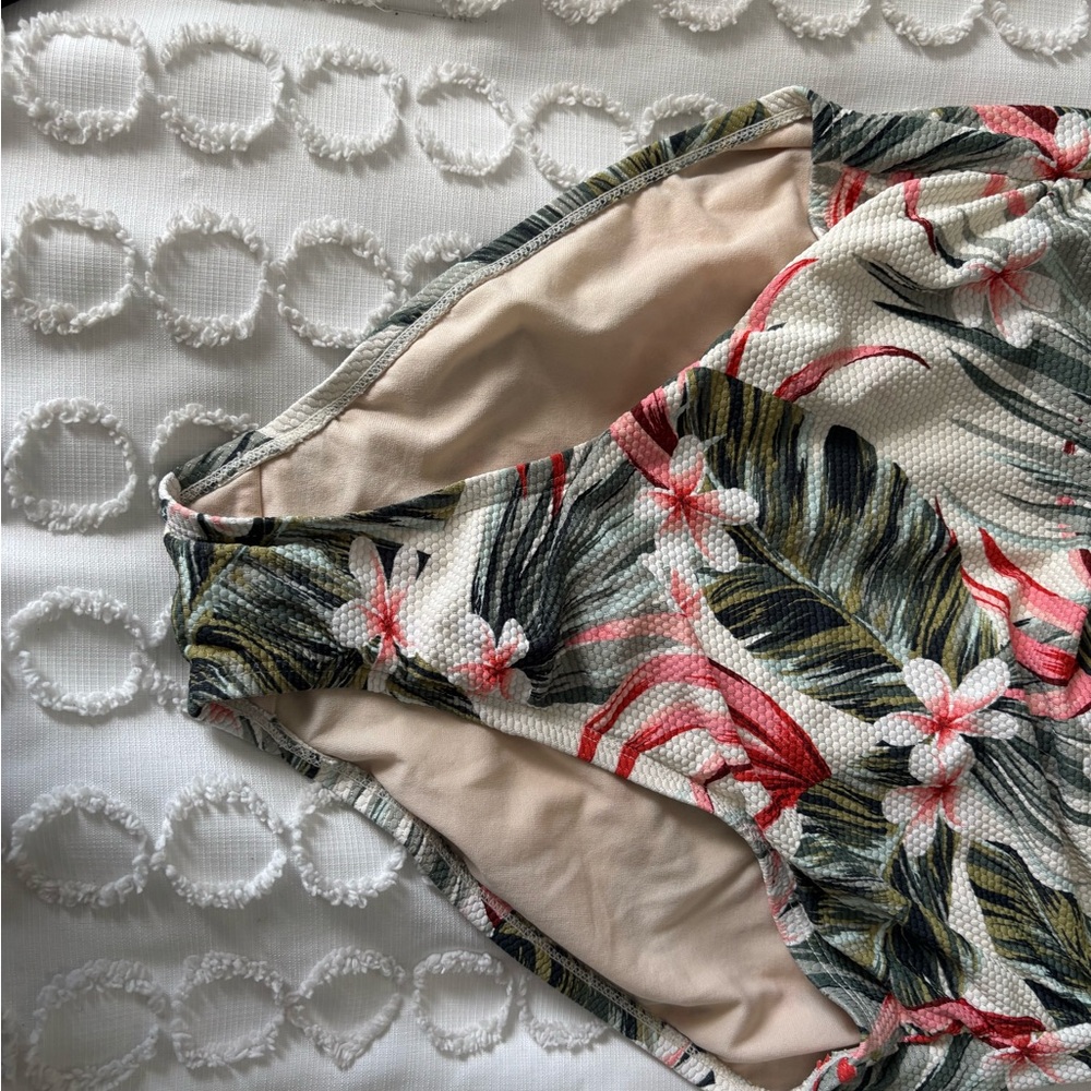 Kona Sol Tropical Floral One Piece Swimsuit - Green, Red, White - Picture 3 of 6